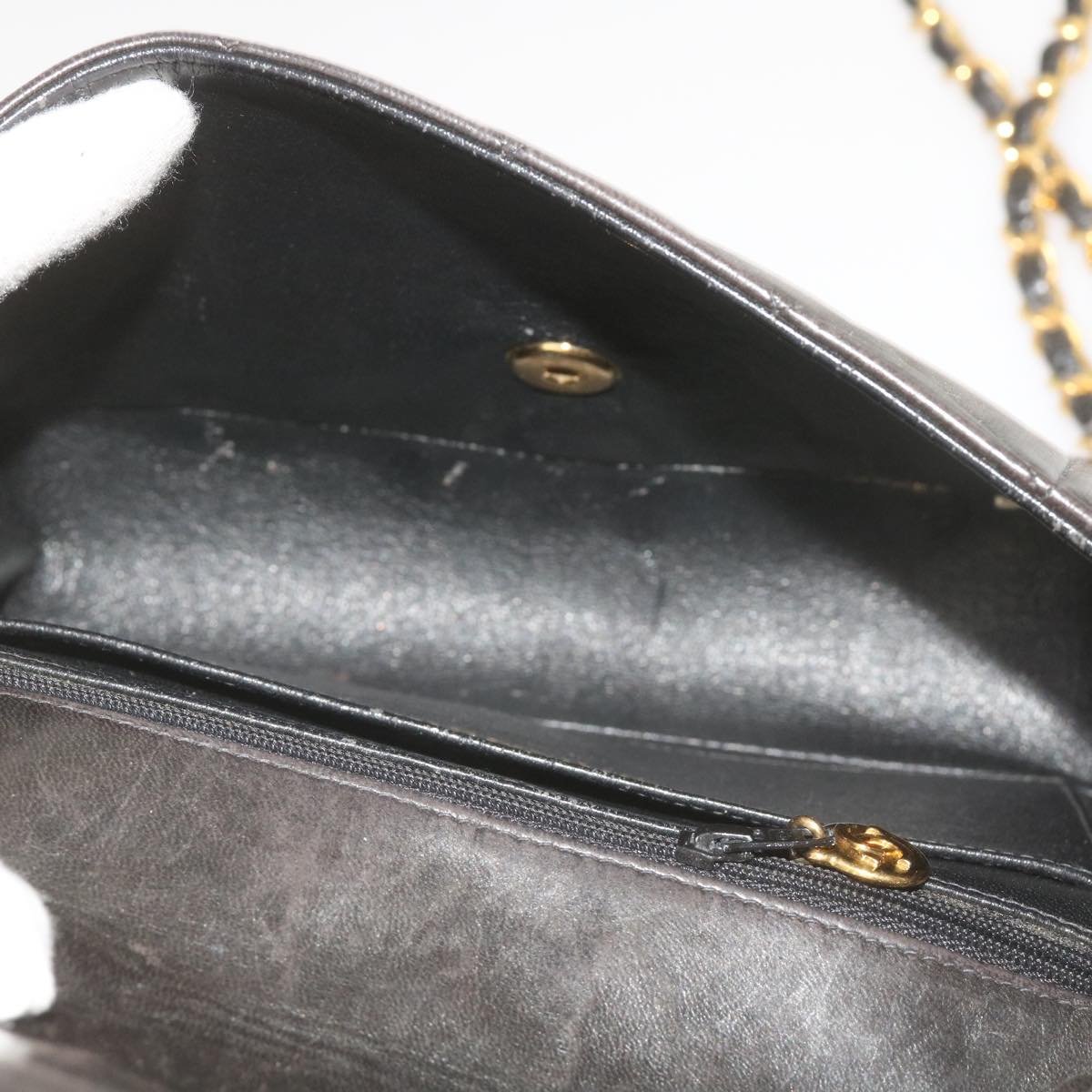 Top Quality Chanel Diana Matelasse Chain Shoulder Bag Leather Black CC Auth 66875