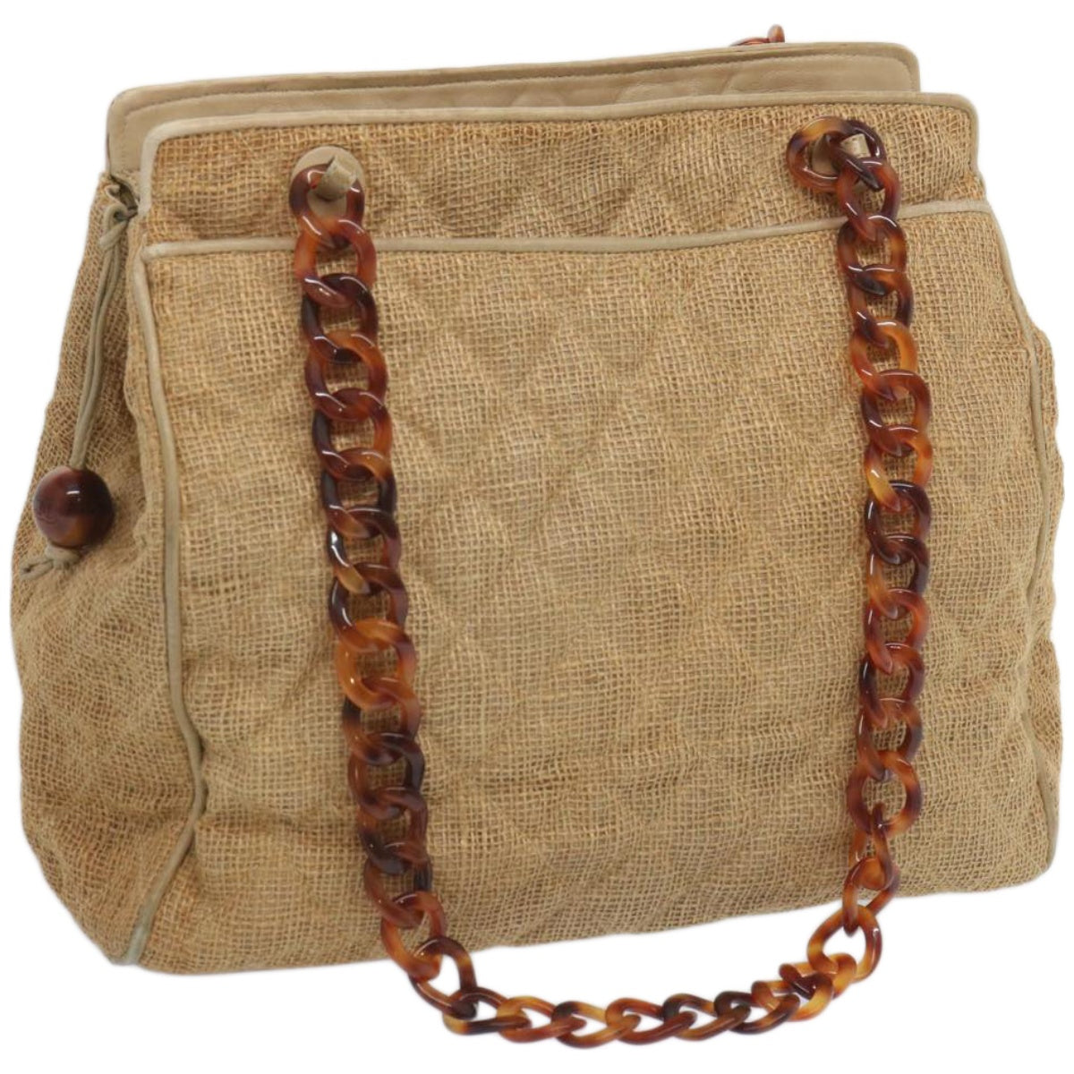 Top Quality Chanel Matelasse Tote Bag Straw Brown CC Auth 66963
