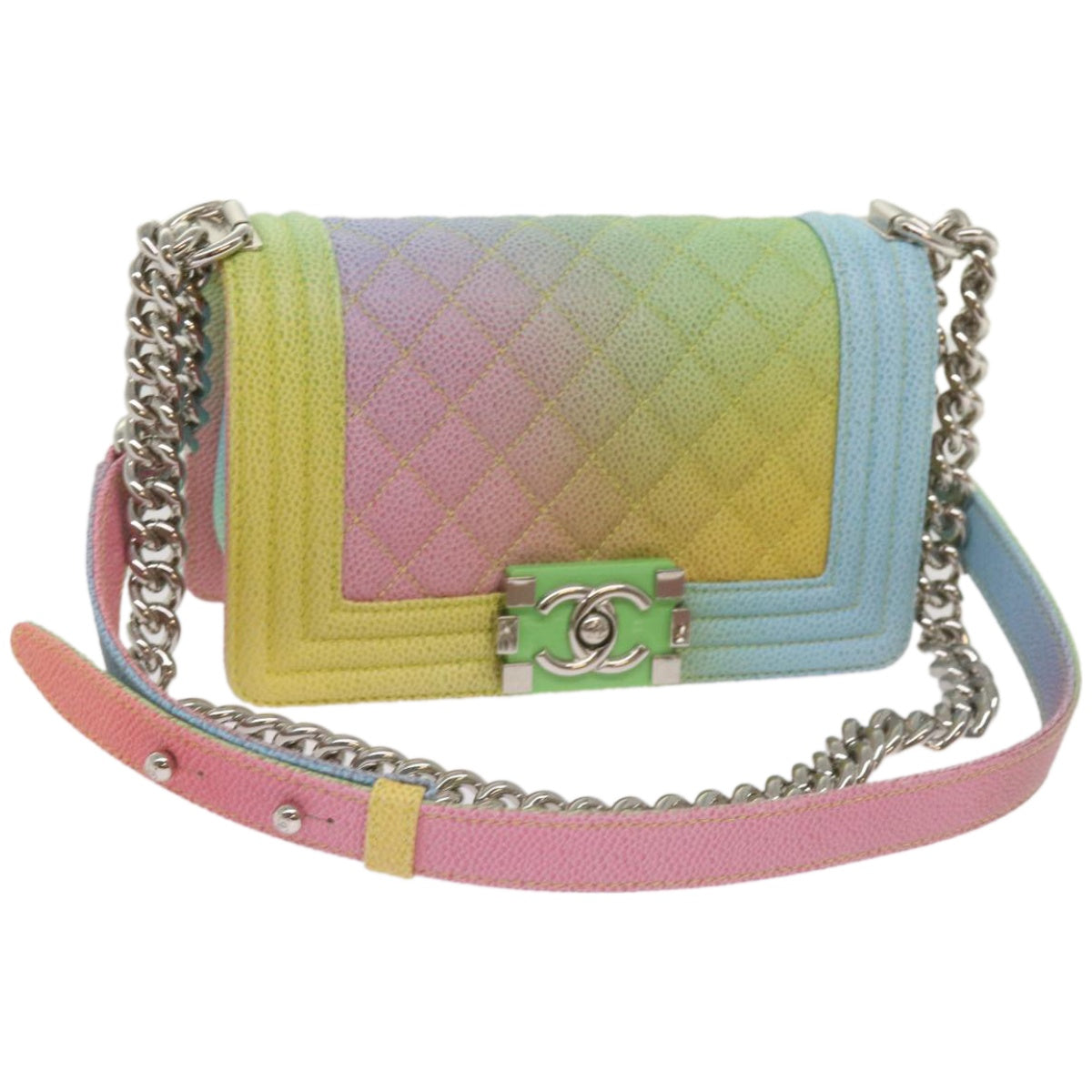 CHANEL Matelasse Boy  Shoulder Bag Caviar Skin Multicolor CC Auth 66965S
