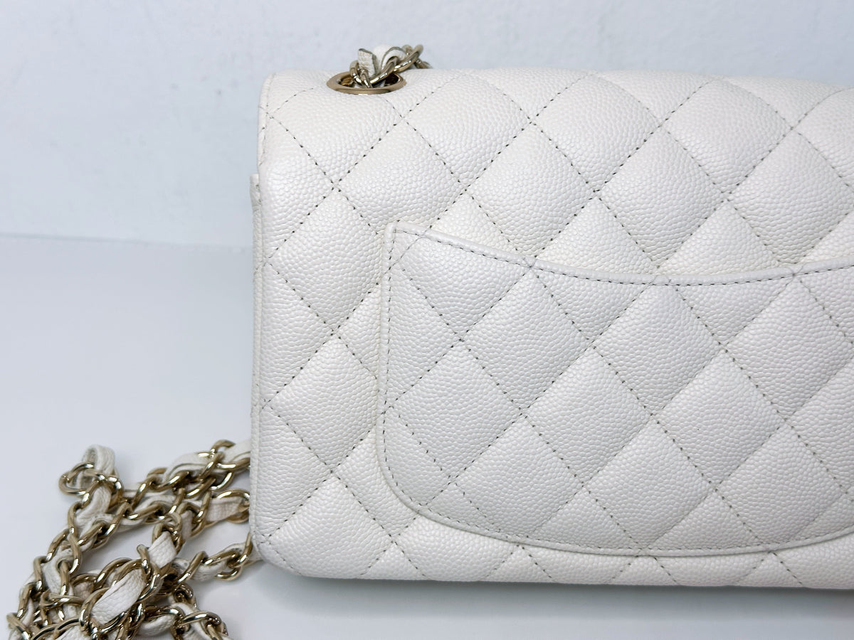 Chanel Mini Rectangular Caviar Classic White GHW 2382 holo card