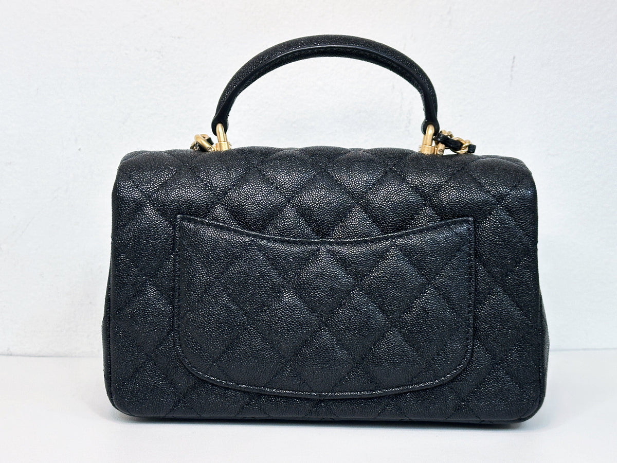 Chanel Mini Rectangular Top Handle Flap Bag Black Caviar GHW 3126 holo card