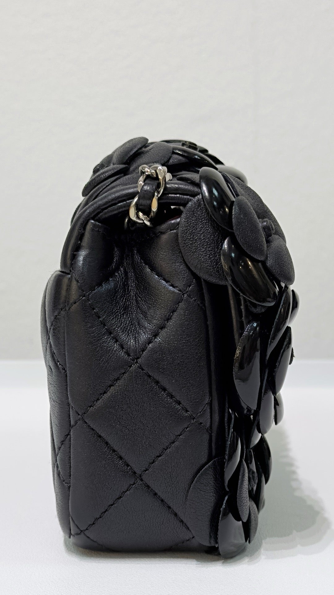 Chanel Mini Limited Edition Black Camellia  Lambskin Flap Bag