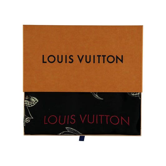 LOUIS VUITTON Louis Vuitton Black and White Floral Pattern Scarf