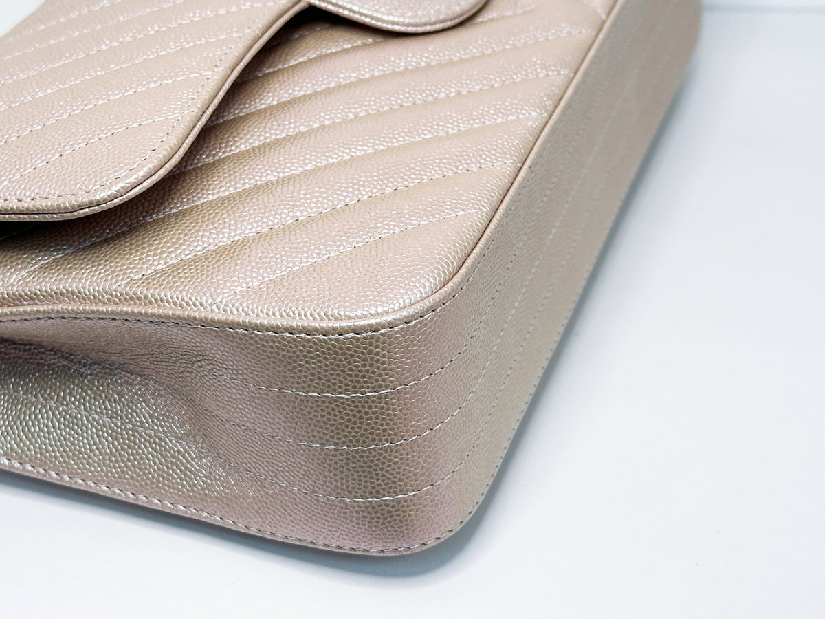 Chanel Medium Classic Chevron Caviar Double Flap Rose Gold SHW 24769 holo card