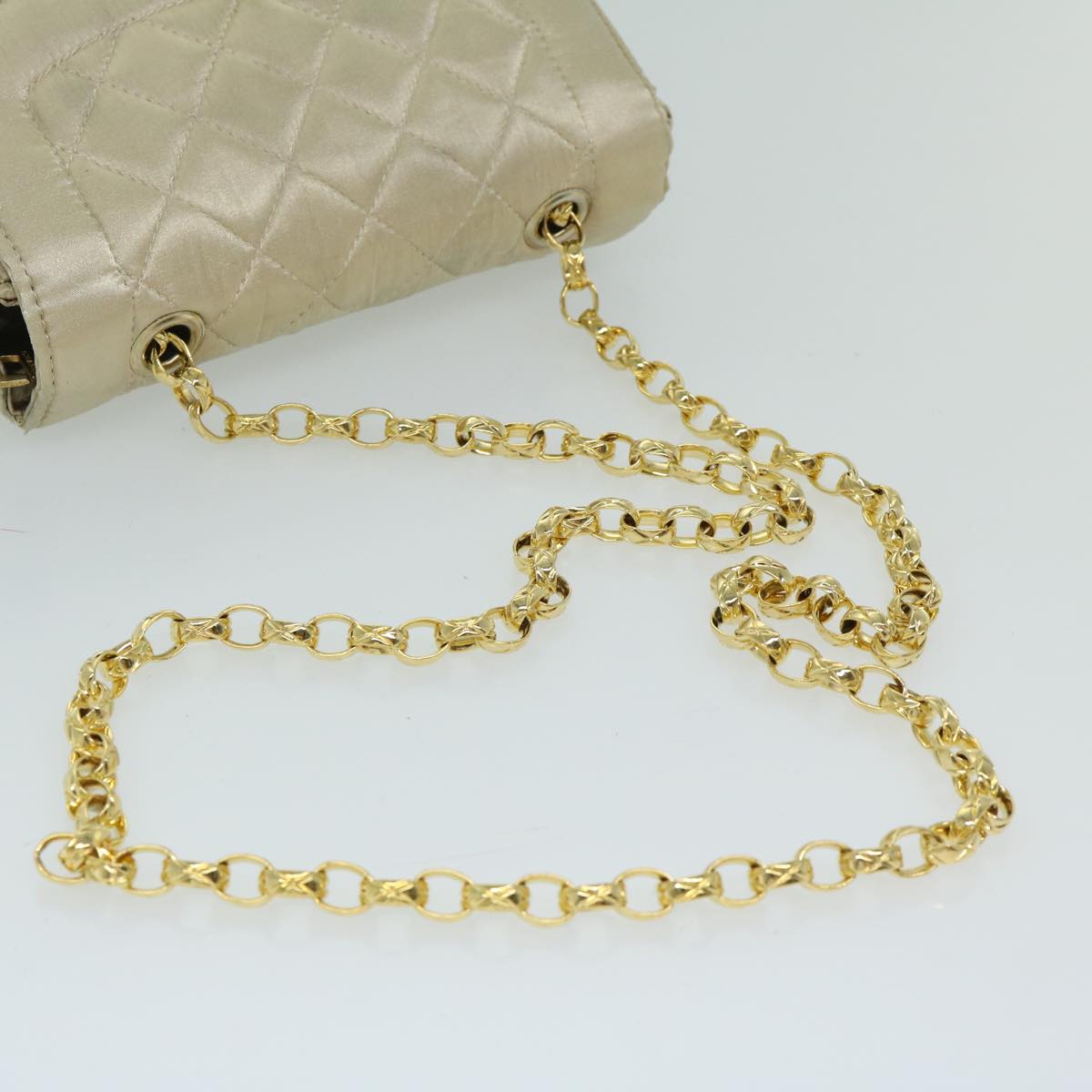 Top Quality Chanel Matelasse Chain Shoulder Bag Satin Gold CC Auth 67057A