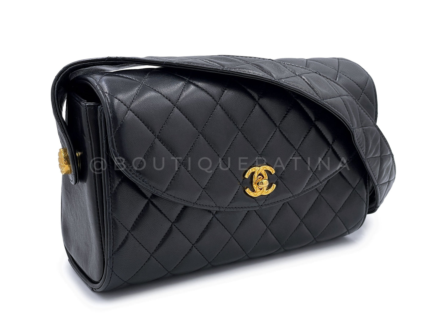 Rare Chanel Vintage 1991 Lambskin Crossbody Flap Bag