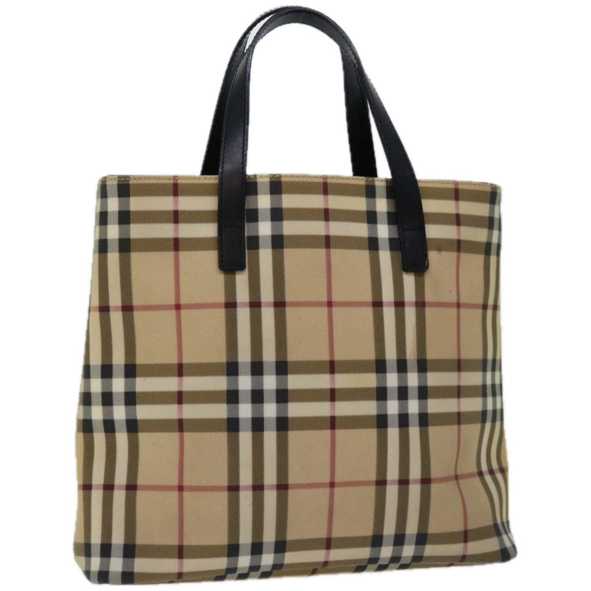 BURBERRY Nova Check Hand Bag PVC Beige Black Auth 67112