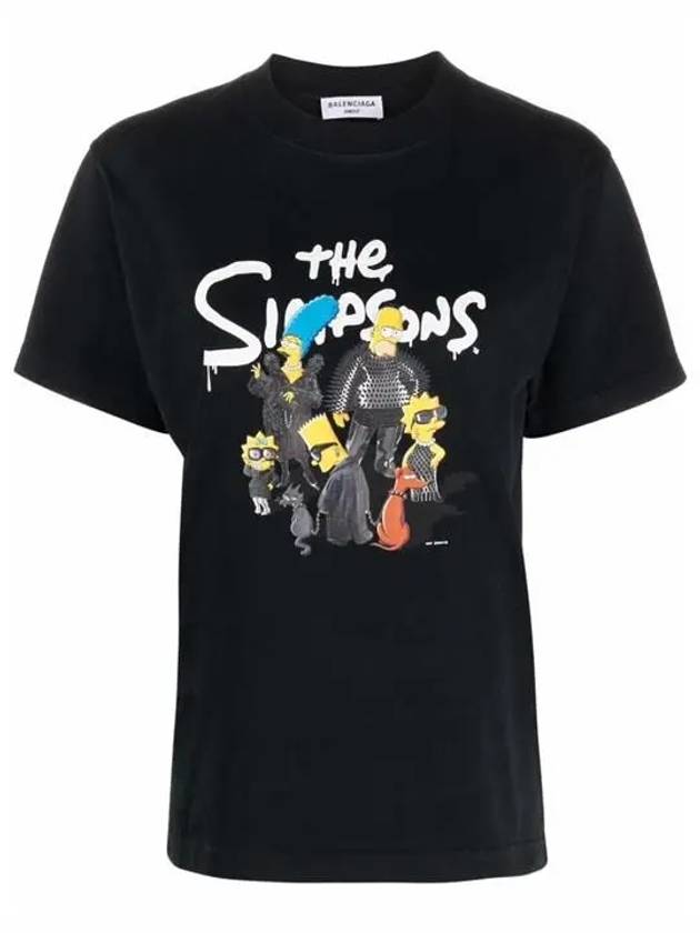 Luxury Balenciaga  WoMen's The Simpsons Printing Small Fit Short Sleeve T-Shirt Black