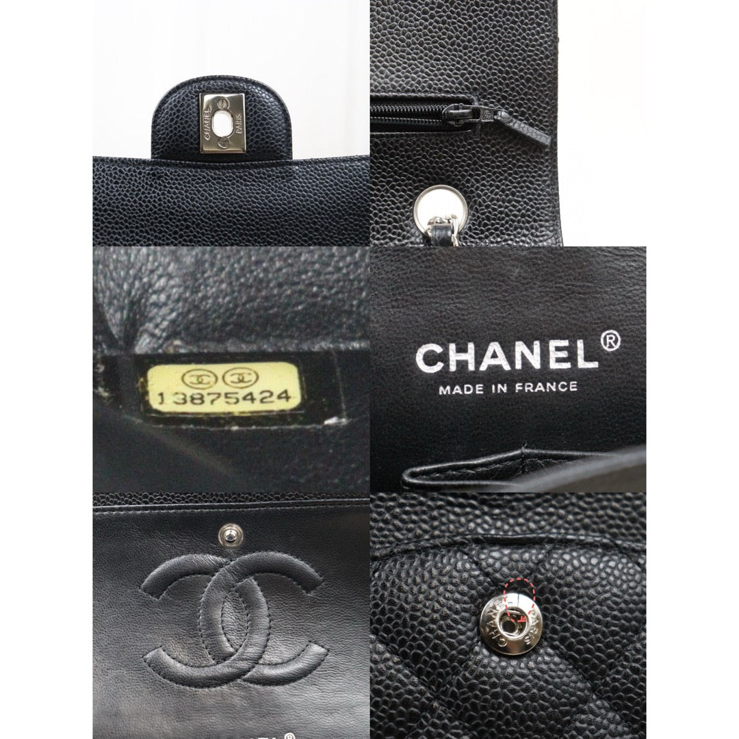 Very Good ( Rank A) ｜ CHANEL Caviar Skin Matrasse Double Flap 25 Shoulder Bag Black Made In 2009-2010 Year  ｜W24120604