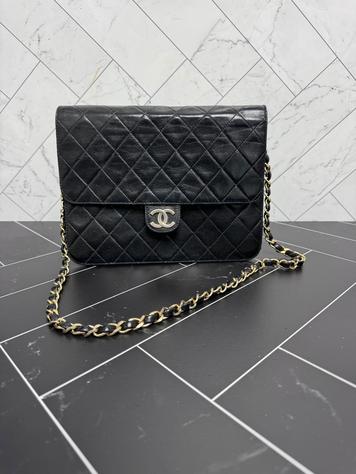 Chanel Vintage Black Quilted Single Flap Shoulder Bag