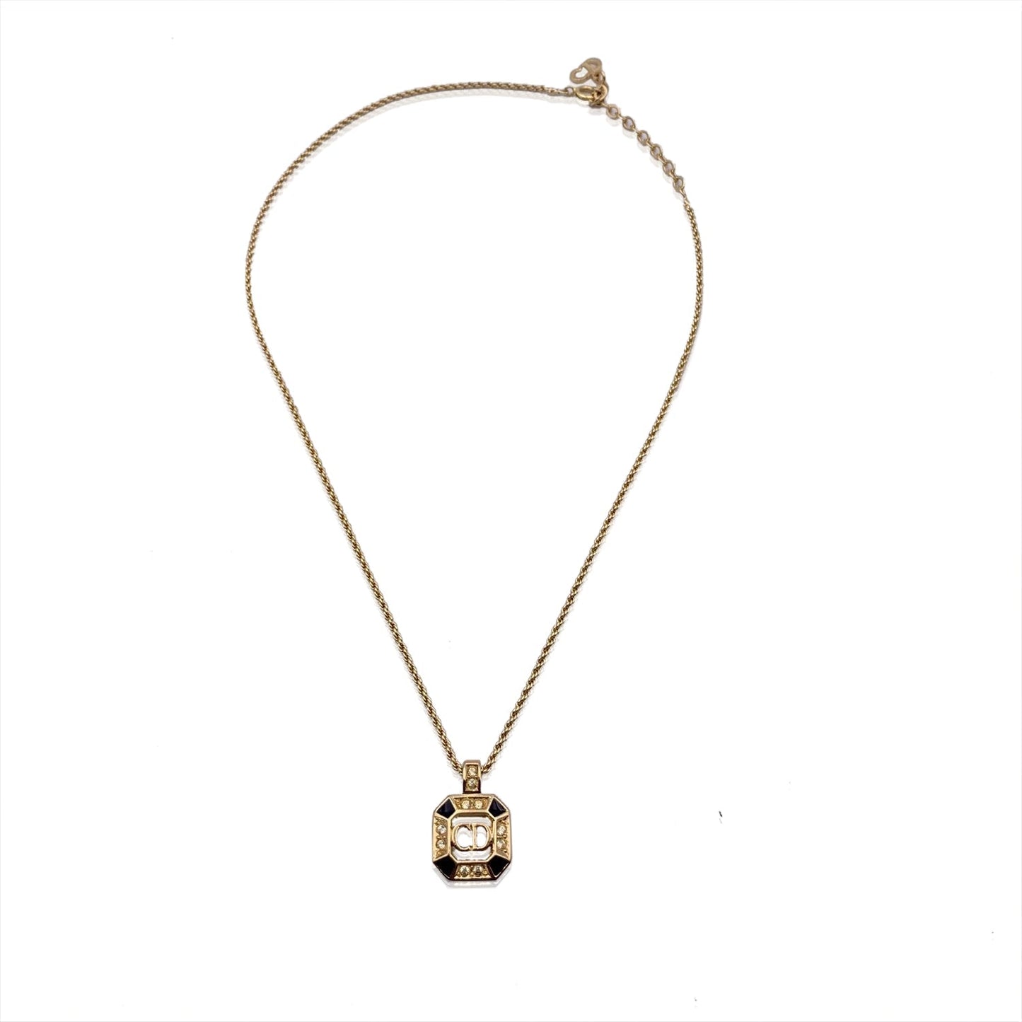 CHRISTIAN DIOR Vintage Black Enamel Gold Metal Cd Pendant Necklace