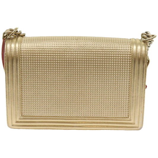 CHANEL Boy  Chain Shoulder Bag Leather Gold CC Auth 67371A