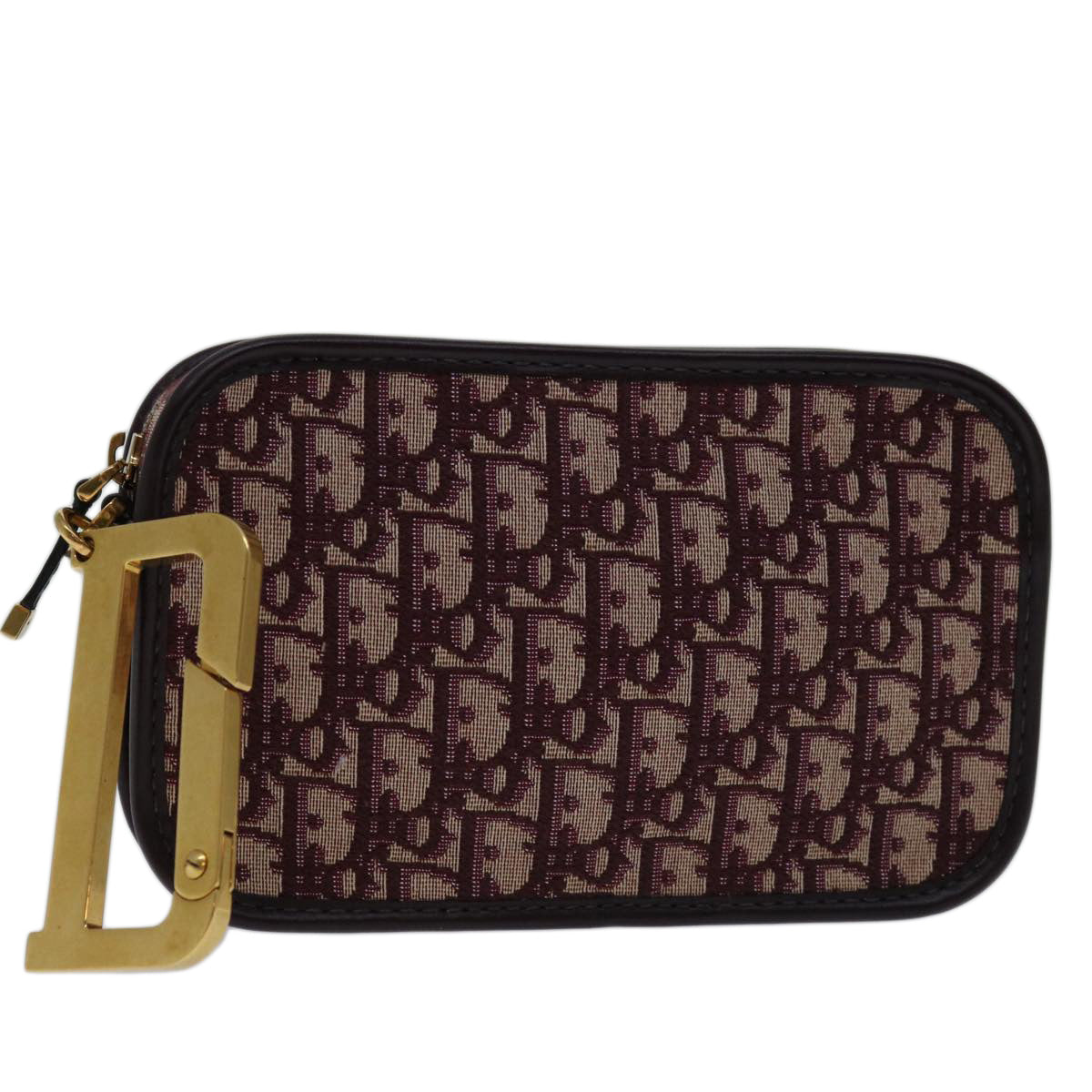 CHRISTIAN DIOR Trotter Canvas Clutch Bag Bordeaux Auth 67458A