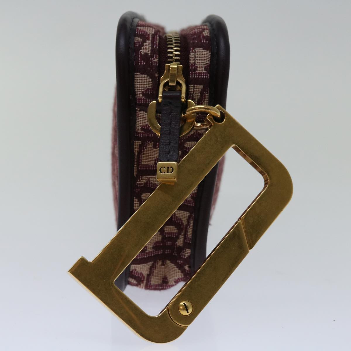 CHRISTIAN DIOR Trotter Canvas Clutch Bag Bordeaux Auth 67458A