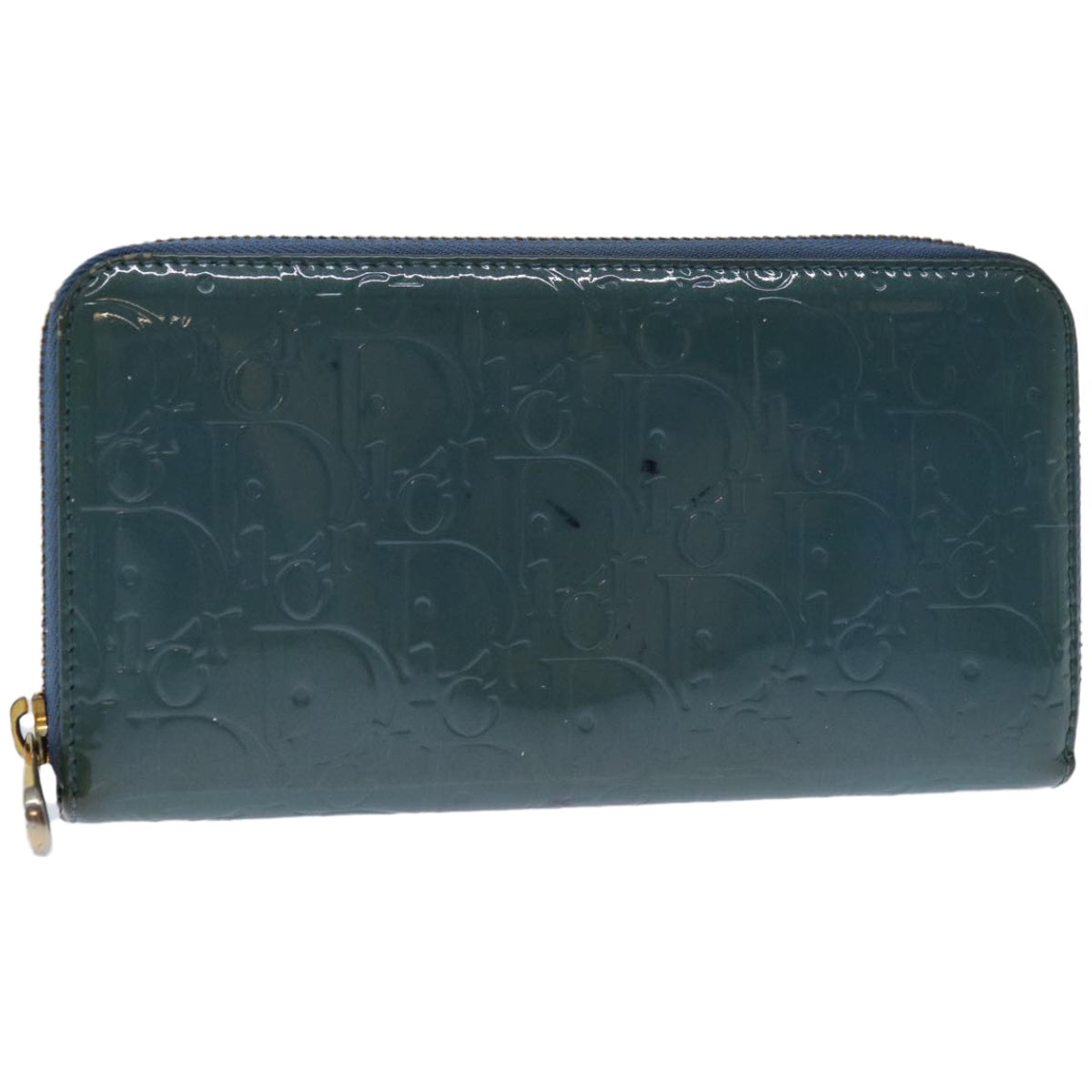 CHRISTIAN DIOR Trotter Canvas Long Wallet Enamel Light Blue Auth 67549