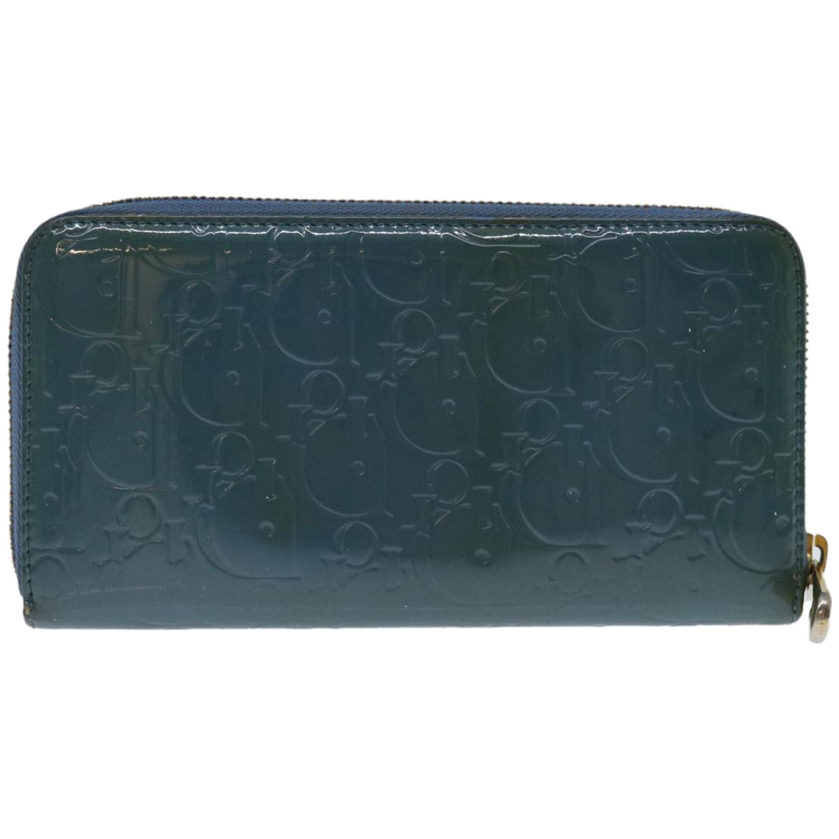 CHRISTIAN DIOR Trotter Canvas Long Wallet Enamel Light Blue Auth 67549