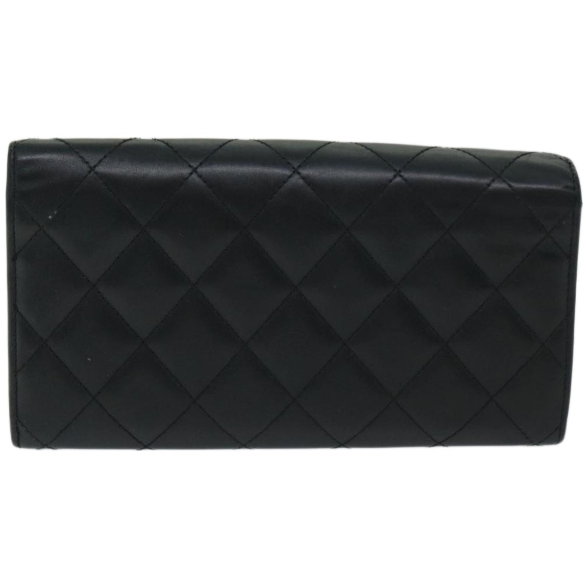 CHANEL Cambon Line Long Wallet Leather Black CC Auth 67567