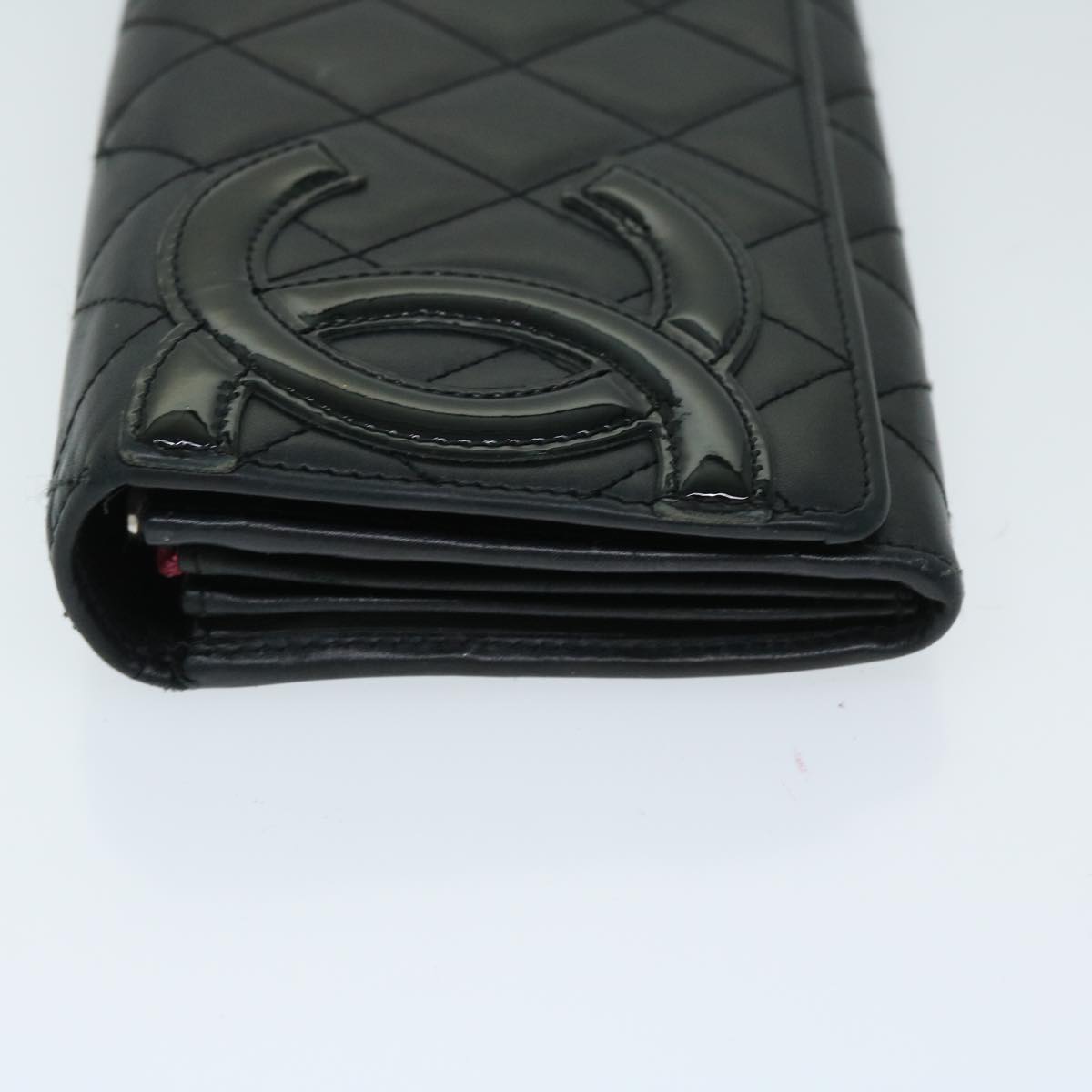 CHANEL Cambon Line Long Wallet Leather Black CC Auth 67567