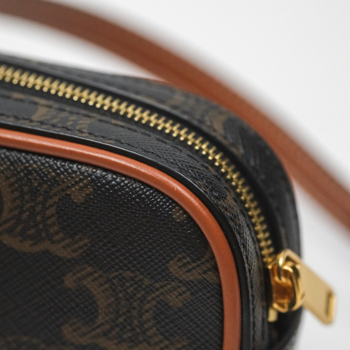 Celine Triomphe Mini Camera Shoulder Bag Tan Calfskin Triomphe Canvas