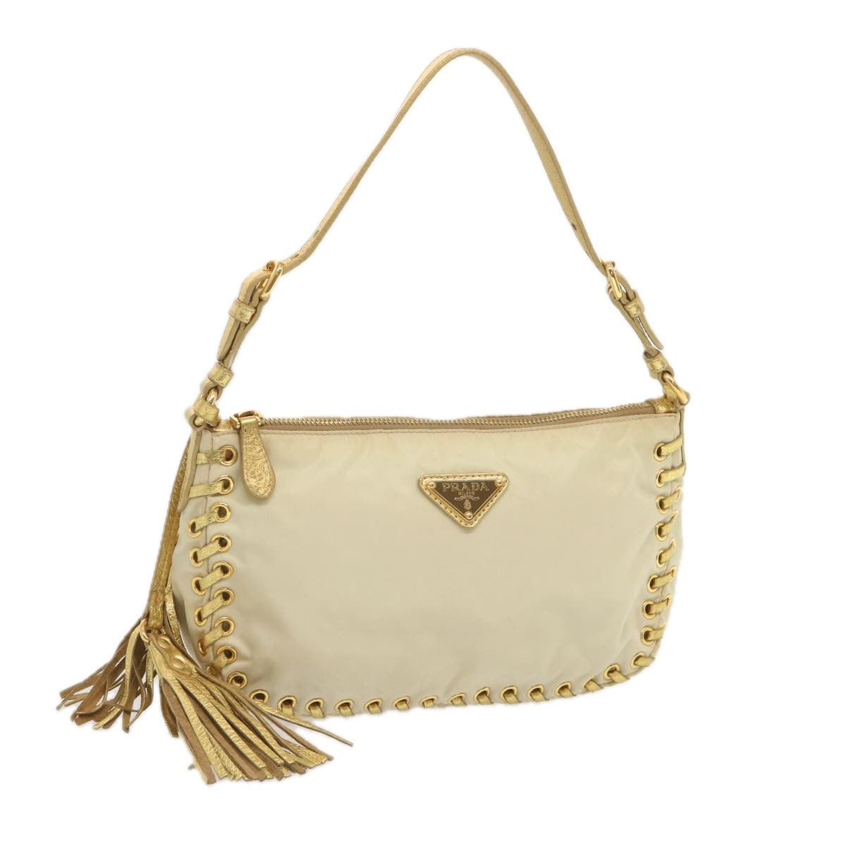 PRADA Accessory Pouch Nylon Cream Auth 67745