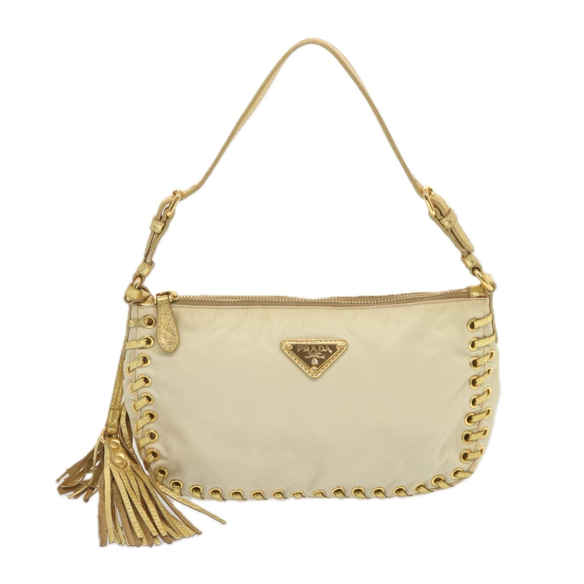 PRADA Accessory Pouch Nylon Cream Auth 67745