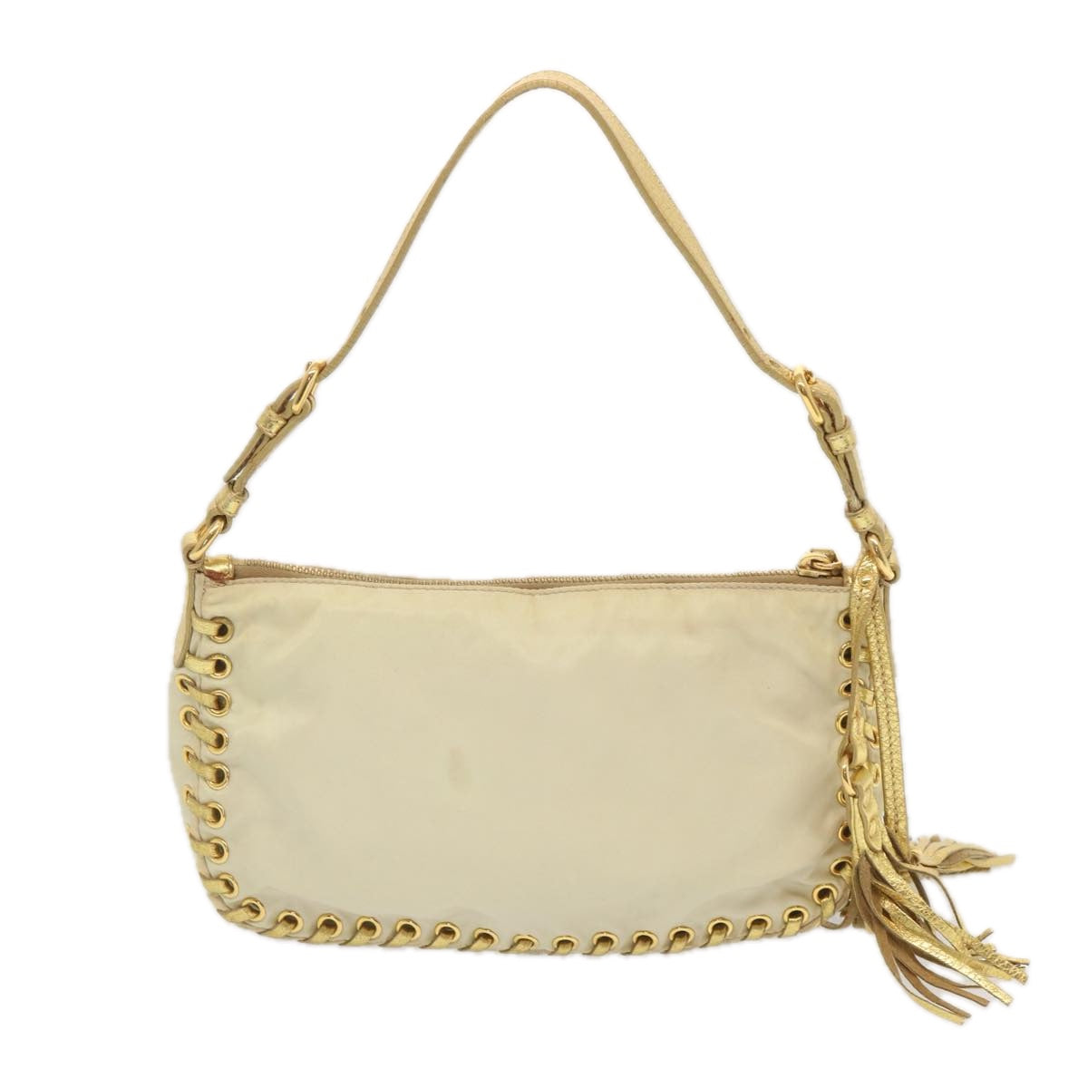 PRADA Accessory Pouch Nylon Cream Auth 67745