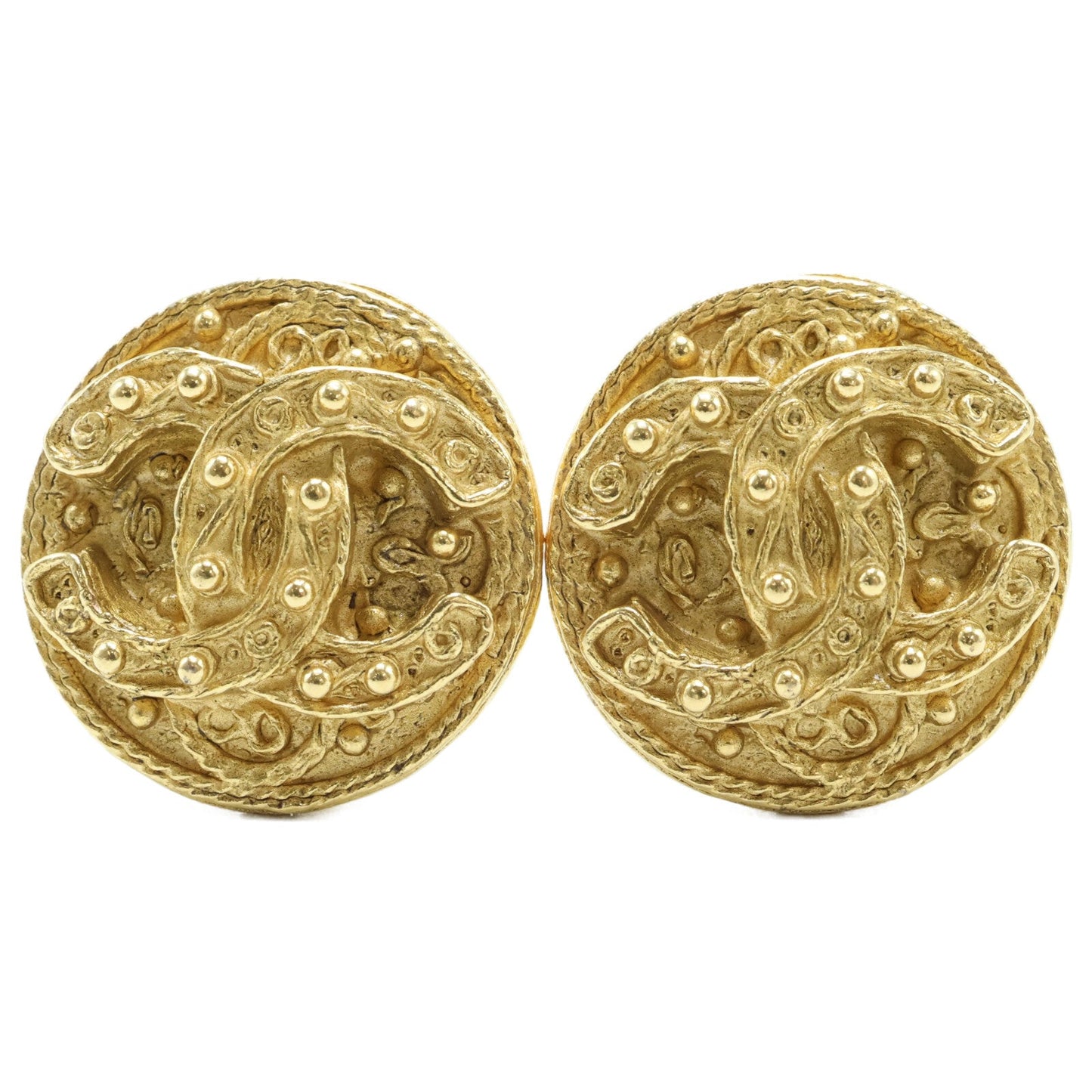 Chanel Coco Mark Leaf Round Earrings