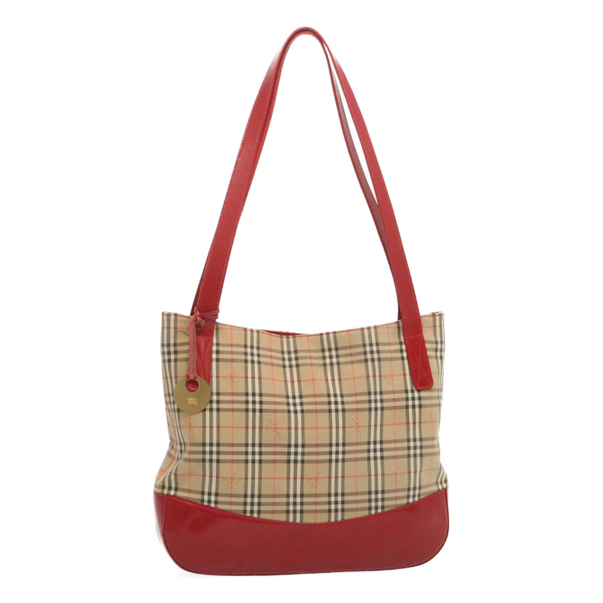 BURBERRYSs Nova Check Tote Bag Canvas Beige Red Auth 67775