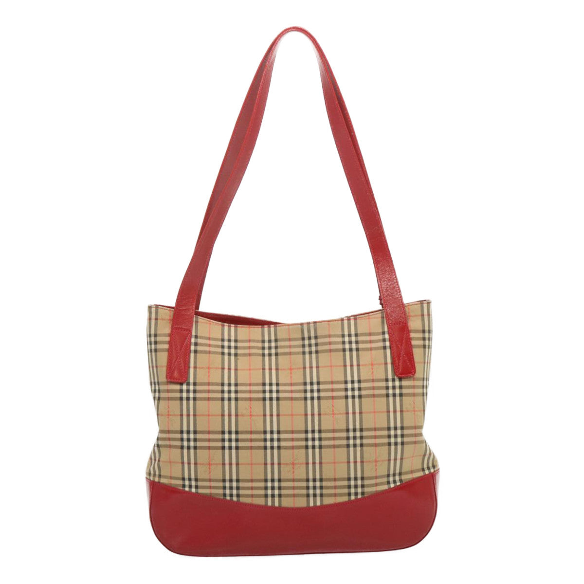 BURBERRYSs Nova Check Tote Bag Canvas Beige Red Auth 67775