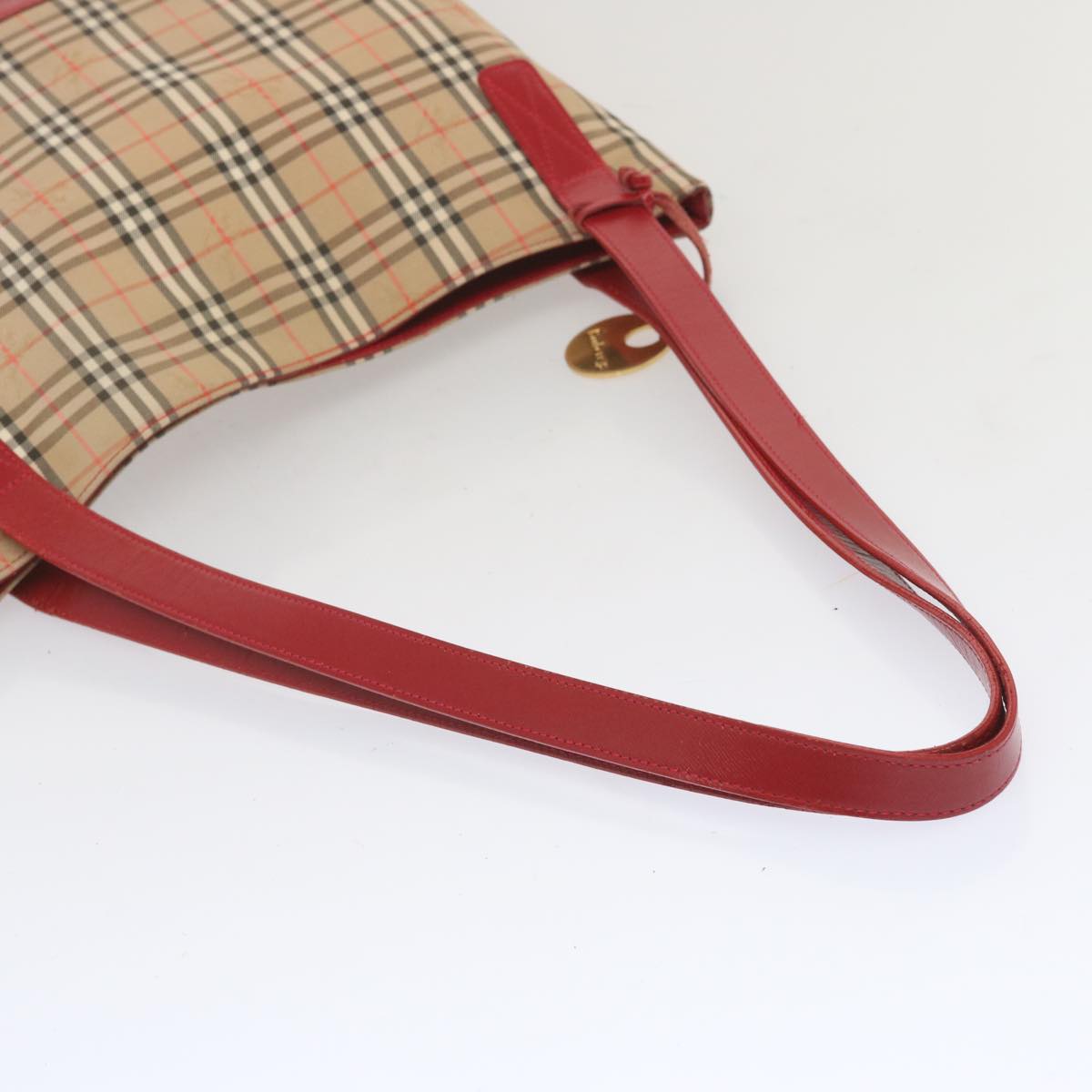 BURBERRYSs Nova Check Tote Bag Canvas Beige Red Auth 67775