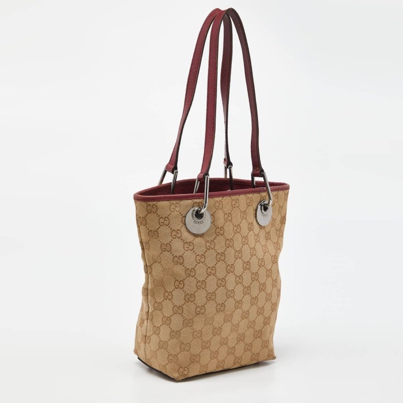 Gucci /red Gg Canvas And Leather Open Tote