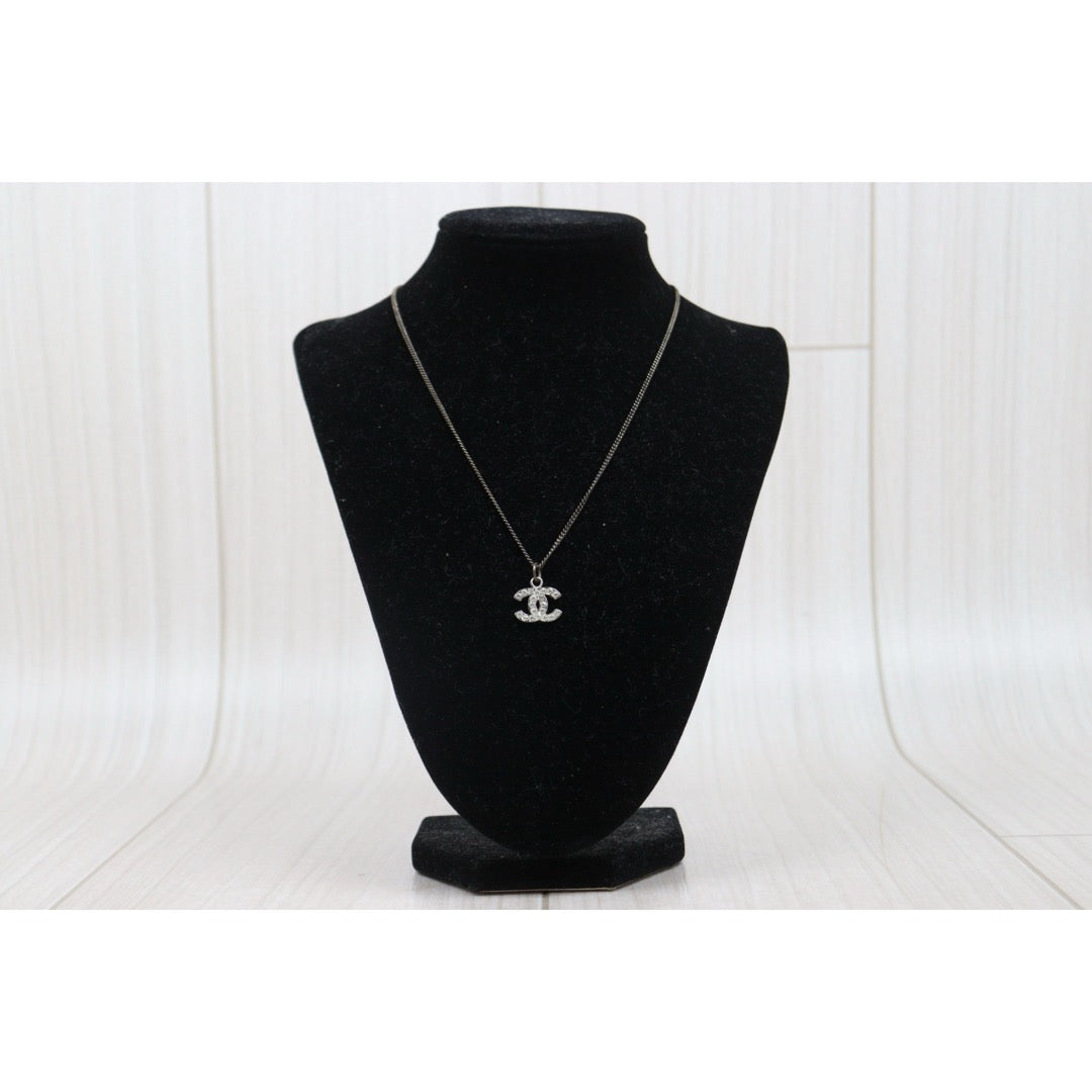 Good ( Rank AB) ｜CHANEL COCO Mark Rhinestone Necklace Silver｜V25070203