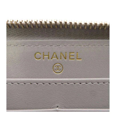 CHANEL 19 Chain CC Logo Matelasse Zip Around Gray Lambskin wallet