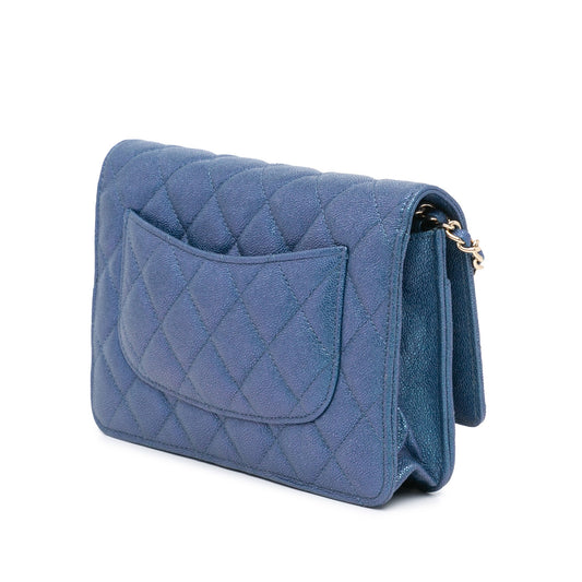 Blue Chanel CC Quilted Iridescent Caviar Wallet on Chain Crossbody Bag