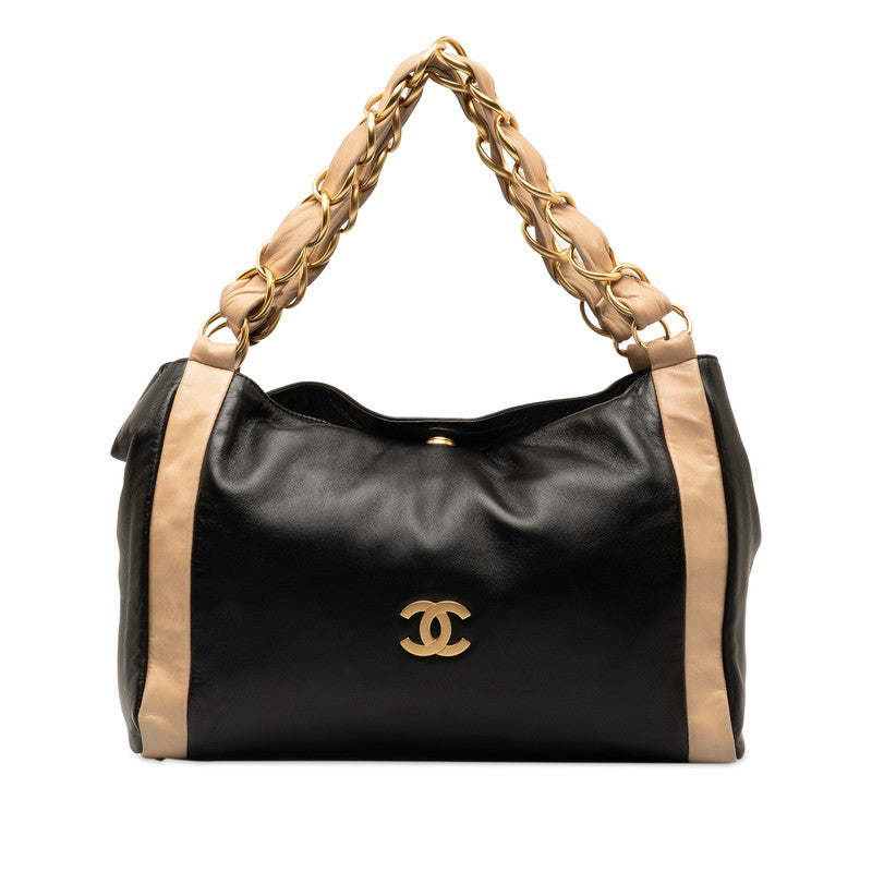 Chanel Coco Chain Tote Bag Black Beige   Chanel
