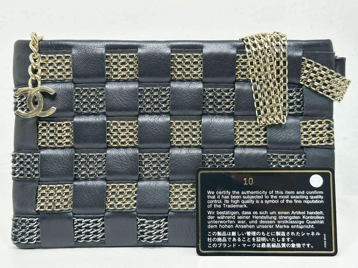 CHANEL VINTAGE WOVEN CLUTCH BAG EVENING 24K GHW 2006 24K GHW 1005 holo card