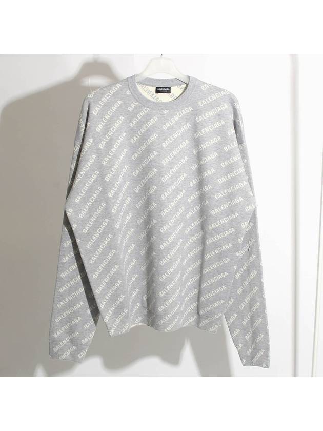 Luxury Balenciaga  Wool Over Logo Pattern Knit Sweatshirt Grey