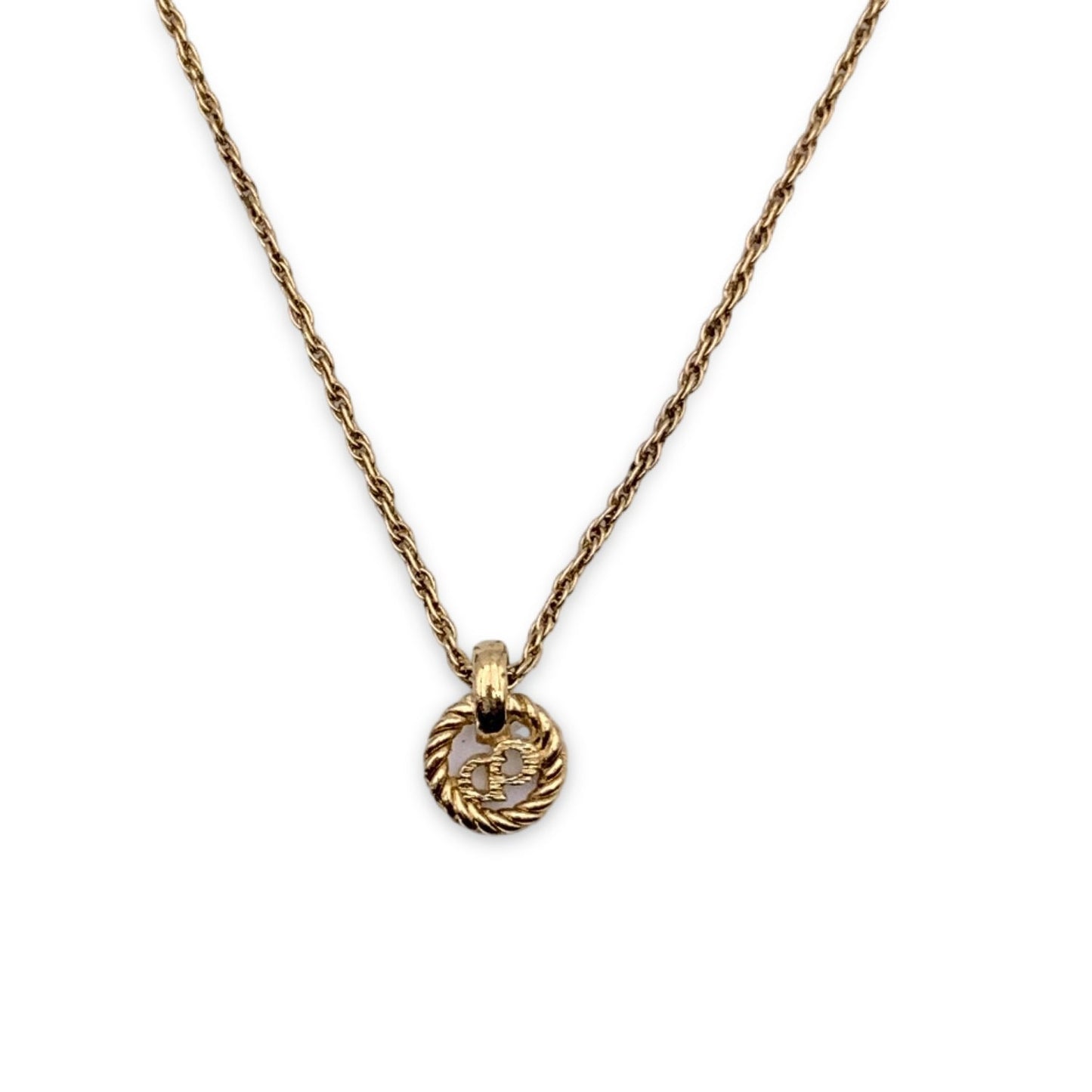 CHRISTIAN DIOR Gold Metal Small Cd Logo Pendant Chain Necklace