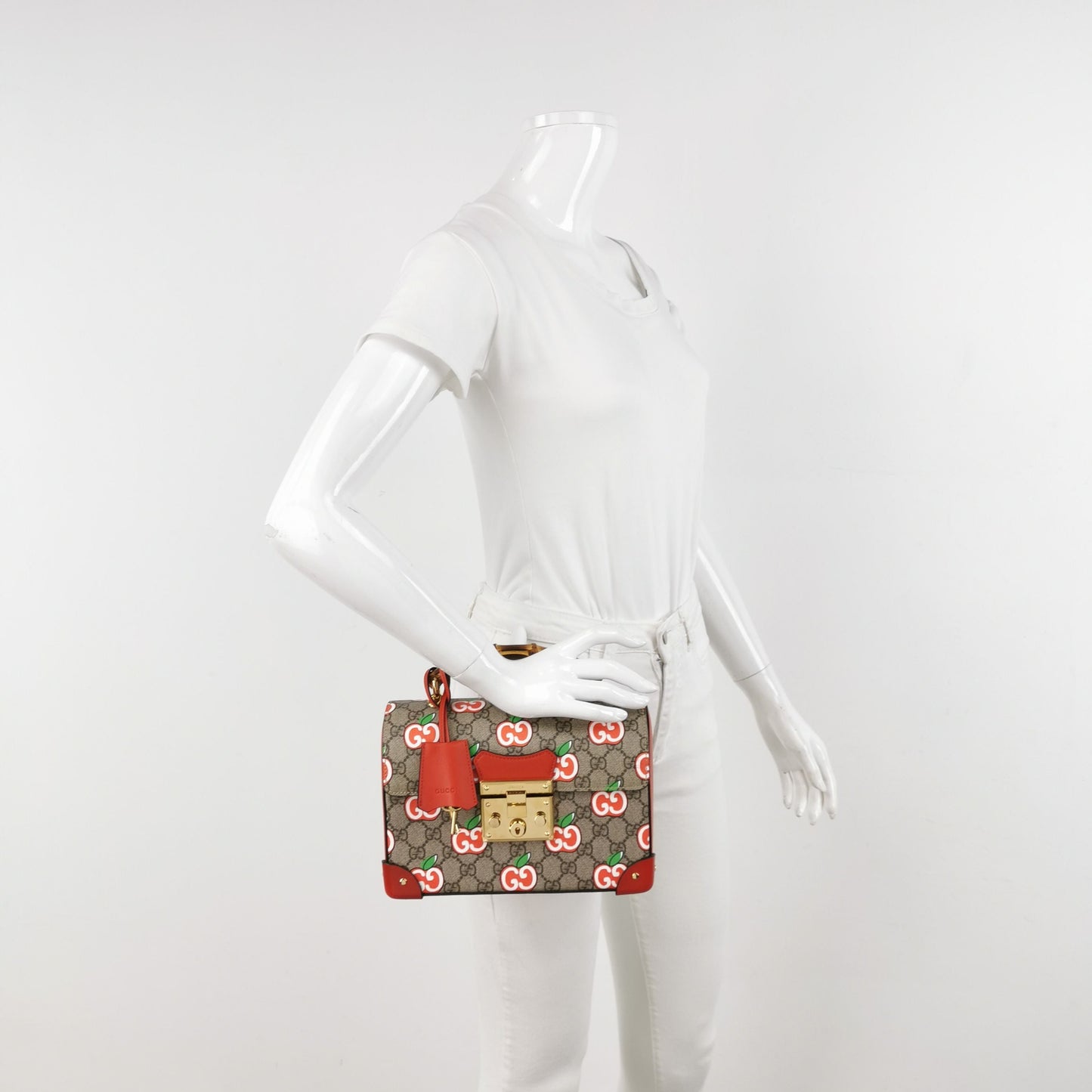 Gucci Padlock Small Leather Double G Apple Print Lock Bamboo Handle Shoulder Bag