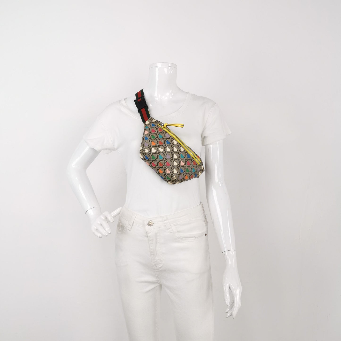 Gucci GG Monogram Heart Print Zip Waist Bag Chest Bag