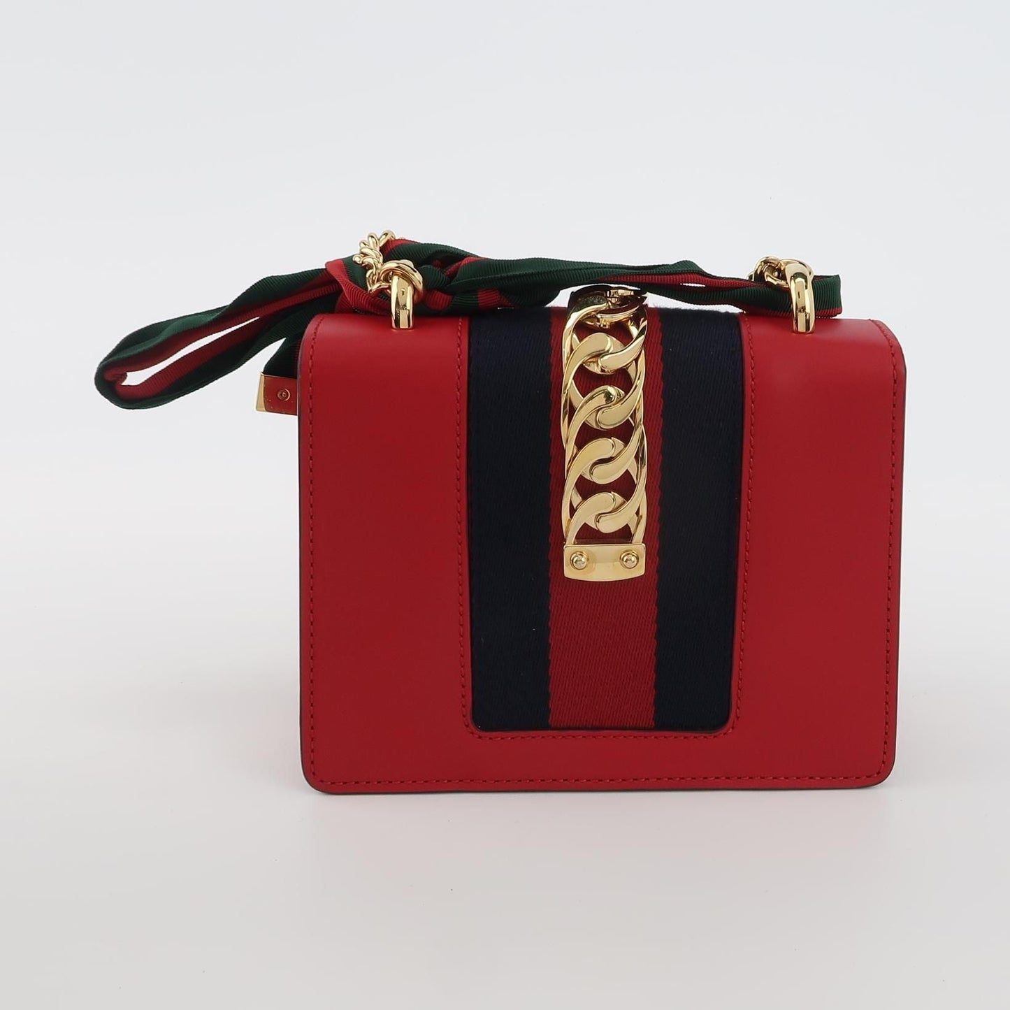 Gucci Sylvie Mini Leather Crossbody Bag with Ribbon and Metal Buckle