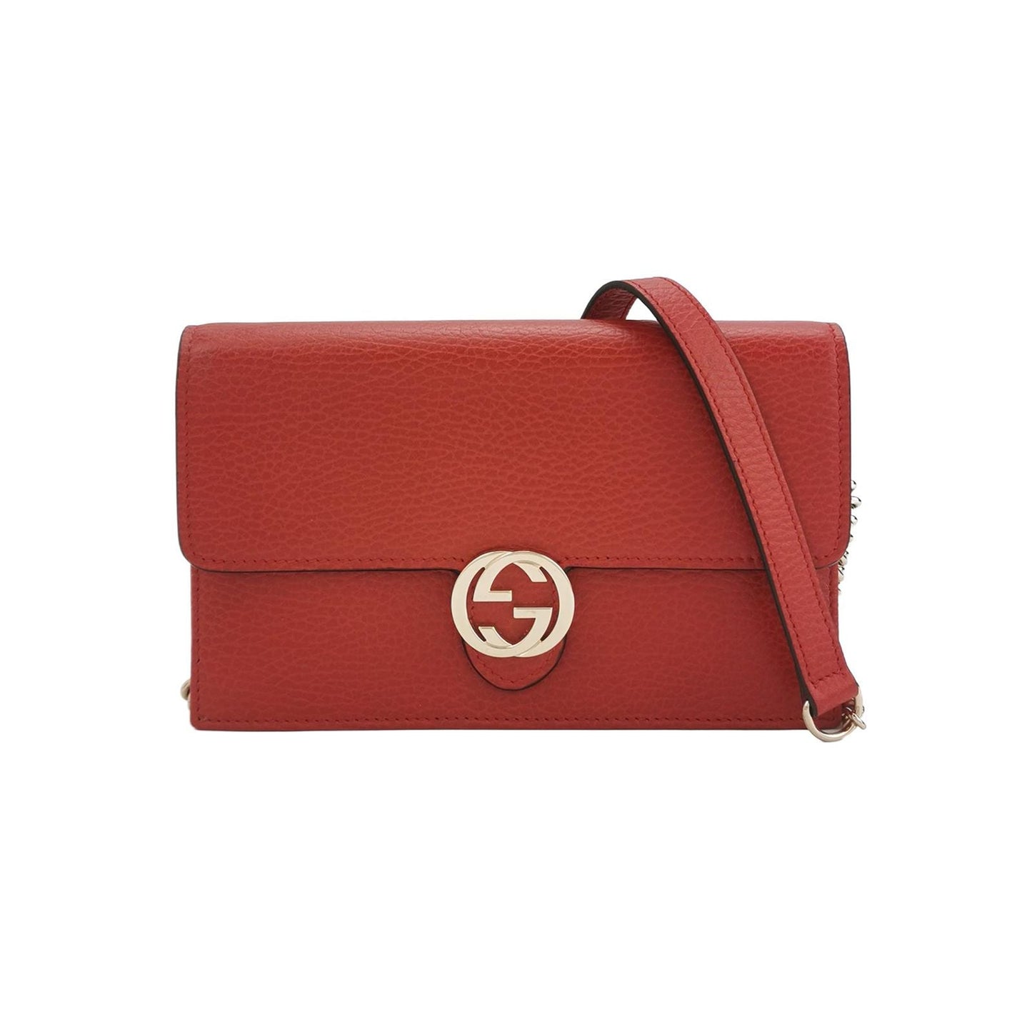 Gucci Interlocking G Leather Solid Flap Crossbody Bag
