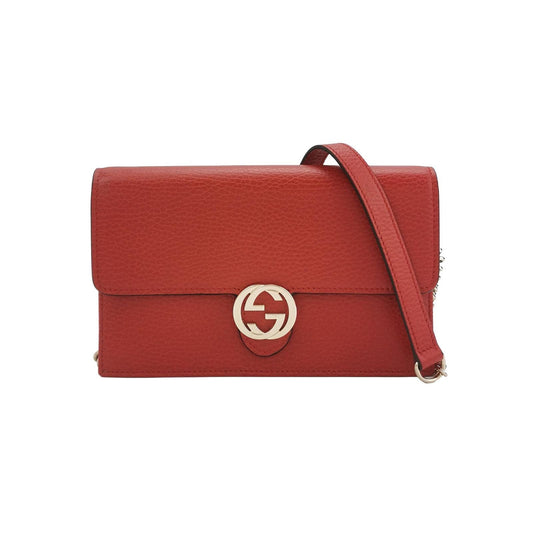 Gucci Interlocking G Leather Solid Flap Crossbody Bag