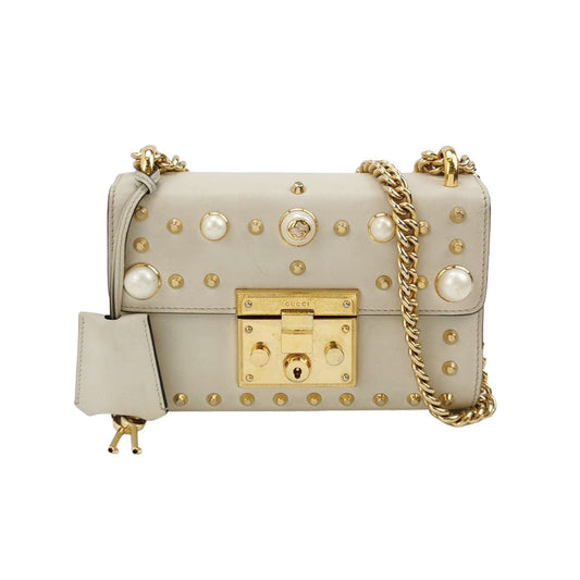 Gucci Padlock Small Leather Bag with Logo and Pearl Studs