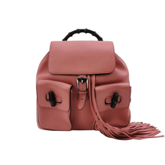 Gucci Calfskin Solid Bamboo Buckle Fringe Backpack