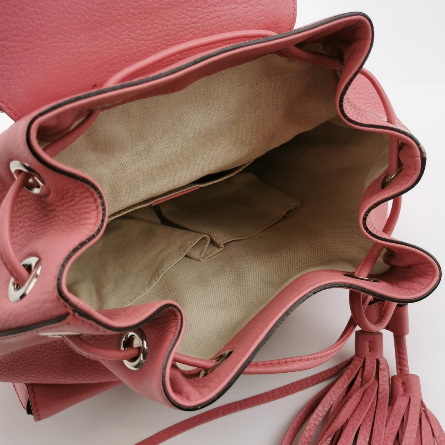 Gucci Calfskin Solid Bamboo Buckle Fringe Backpack