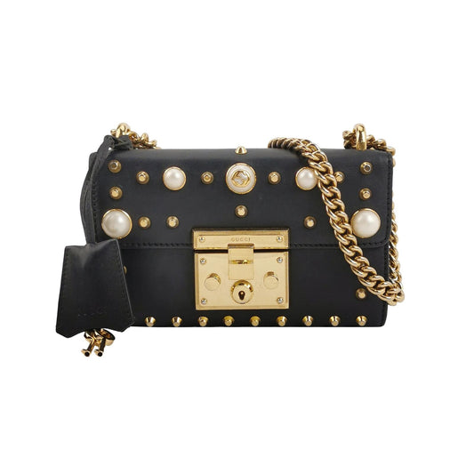 Gucci Padlock Small Leather GG Pearl Studded Shoulder Bag