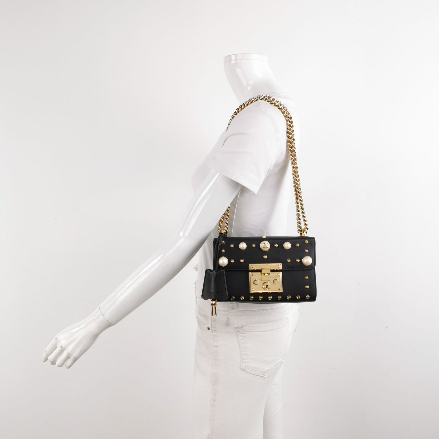 Gucci Padlock Small Leather GG Pearl Studded Shoulder Bag