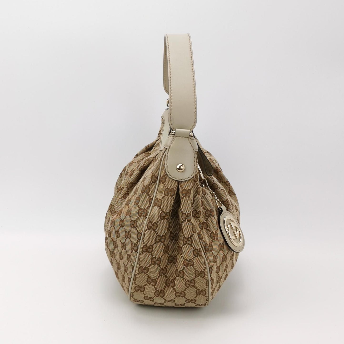 Gucci Sukey Leather and Canvas GG Monogram Shoulder Bag