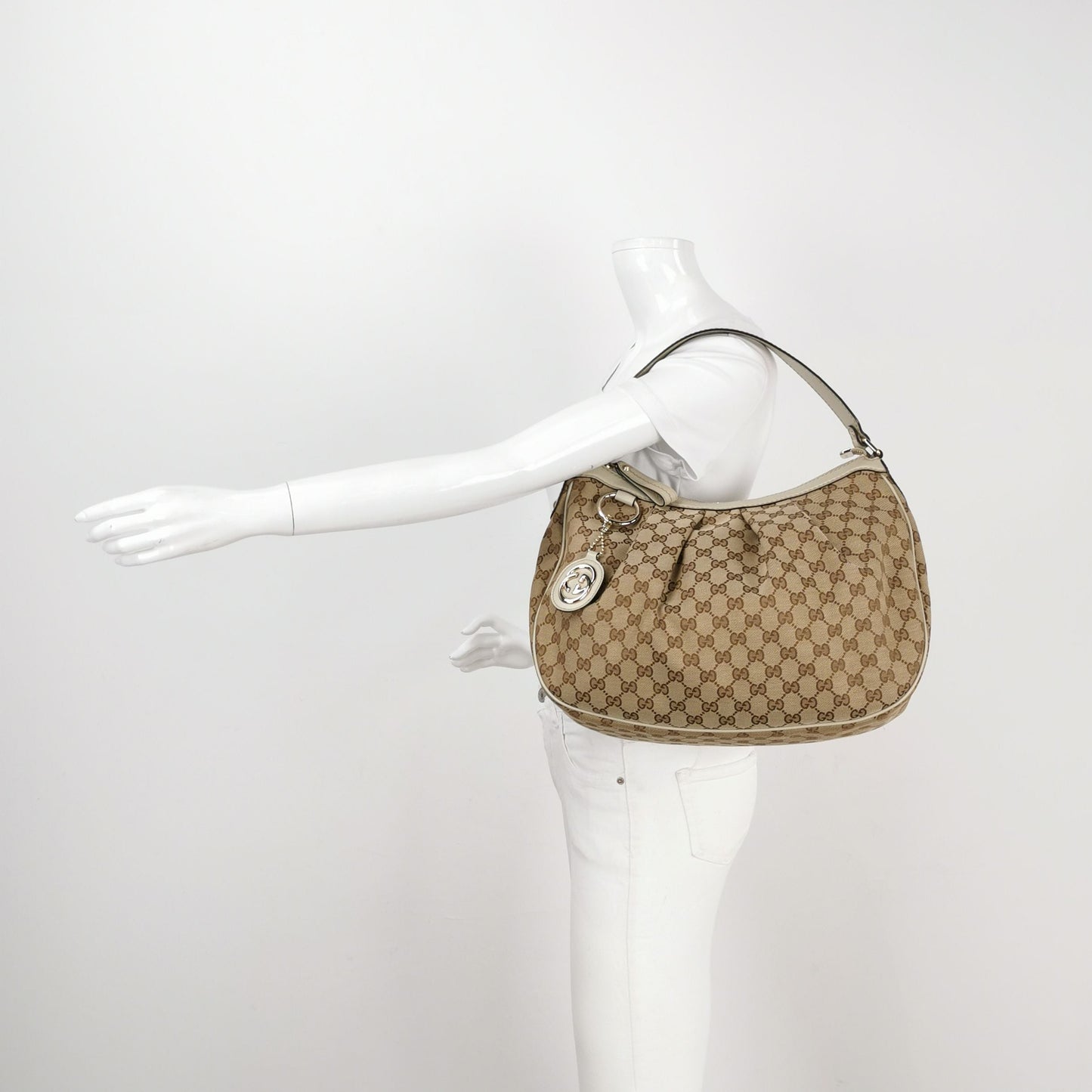 Gucci Sukey Leather and Canvas GG Monogram Shoulder Bag